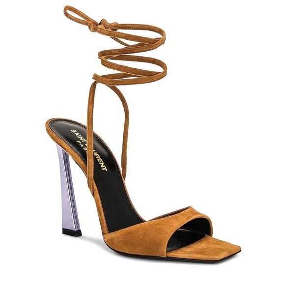 Saint Laurent Vitti Heel Sandals Wrap Suede Square Toe Sexy Party Formal Sz 7 - Picture 1 of 15